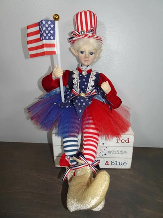 16" Patriotic Girl Elf Doll Shelf Sitter