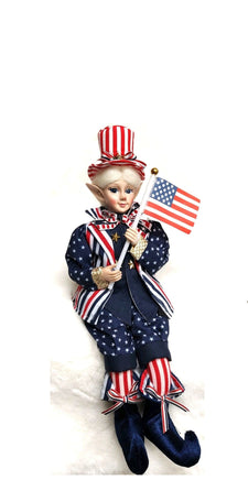 16" Patriotic Boy Elf Doll Shelf Sitter