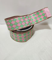 
              2.5" x 10 YD Pastel Diamonds Wired Ribbon in Pink/Teal
            