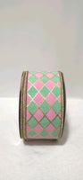 
              2.5" x 10 YD Pastel Diamonds Wired Ribbon in Pink/Teal
            