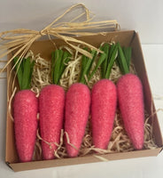 
              Set of 5- Hot Pink Flocked Carrots
            