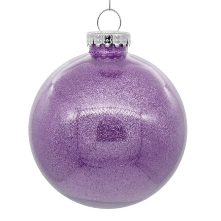 4.75" Lavender Glitter Clear Ball Ornament