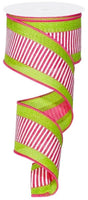 
              2.5" Hot Pink/White Stripe Ribbon w/ Lime Cross Burlap Borders - 10yds
            