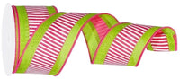 
              2.5" Hot Pink/White Stripe Ribbon w/ Lime Cross Burlap Borders - 10yds
            