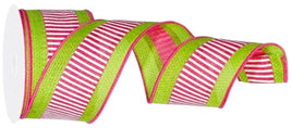 2.5" Hot Pink/White Stripe Ribbon w/ Lime Cross Burlap Borders - 10yds