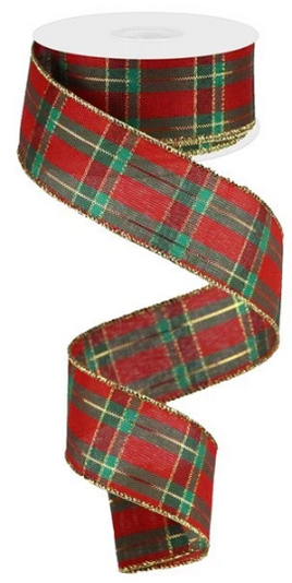 1.5"X10yd Metallic Plaid Green and Red