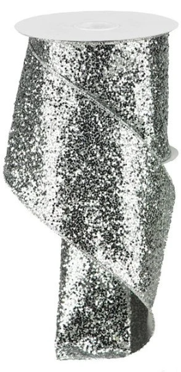 4"X10yd Large Silver Glitter